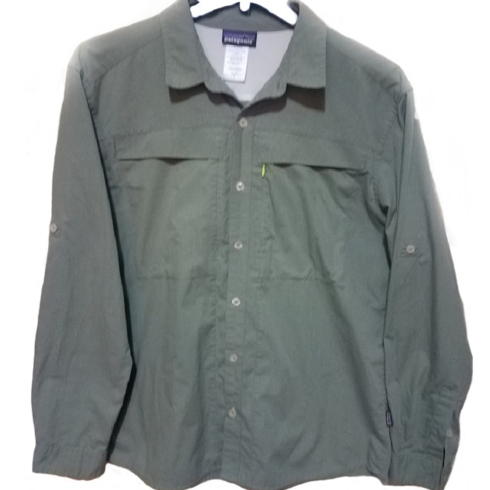 Patagonia green pin strip button down mens